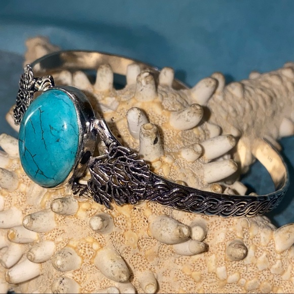 Dainty Santa Rosa Turquoise 925 stamped Handcrafted Tree cuff - Picture 2 of 8